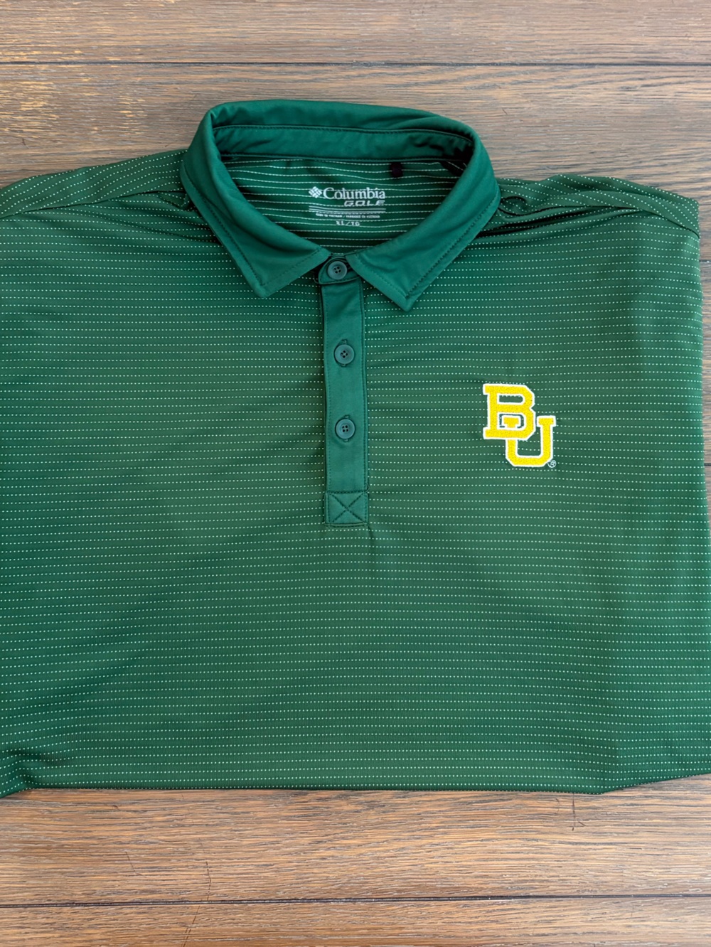 Columbia Embroidered Baylor Bears Green Polo with White‎ Pinstripes Size XL